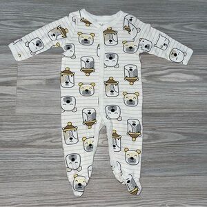 Sterling Baby Baby Boys Sleeper 3 Months White Khaki Stripe Bear Sleep & Play